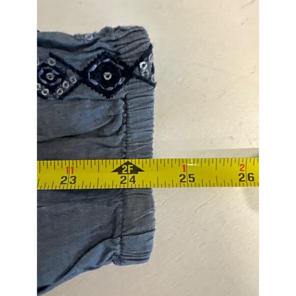 Chicos Womens Top Sz 1 S Blue Chambray Embroidered Beaded Coastal Beachy Boho - Picture 7 of 10